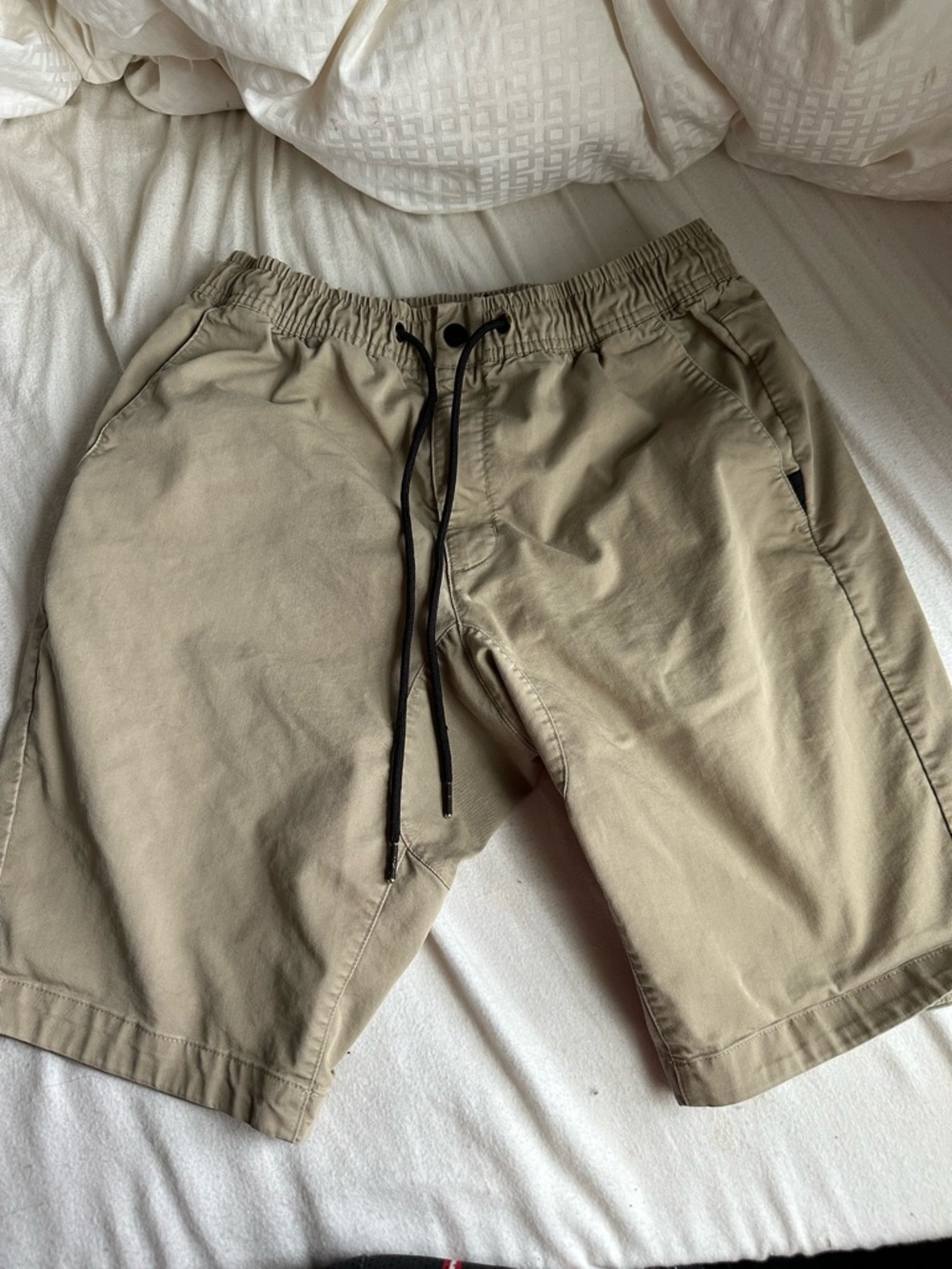 Nike Men's Athletic Drawstring Shorts - Khaki with Black Drawcord